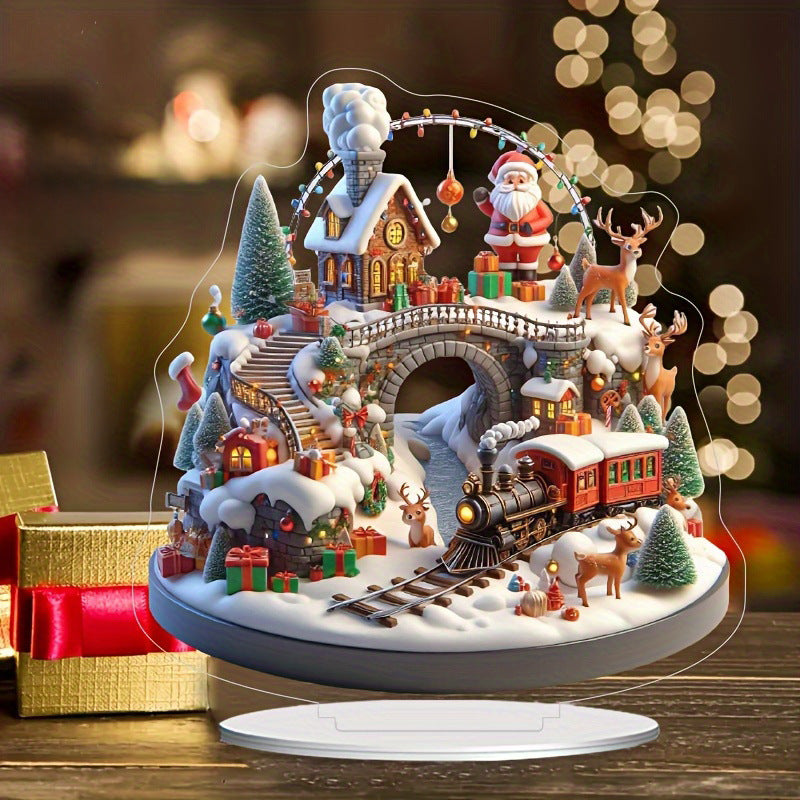 Santa & Reindeer 2D Acrylic Desk Figurine – Christmas Holiday Tabletop Decor