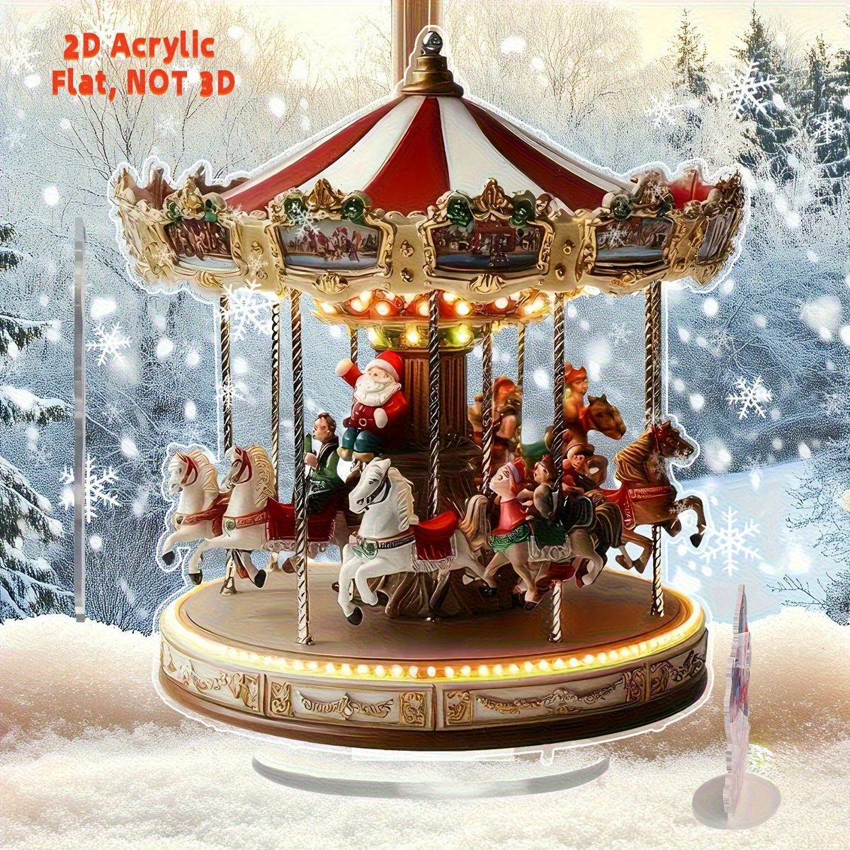 Santa & Reindeer 2D Acrylic Desk Figurine – Christmas Holiday Tabletop Decor