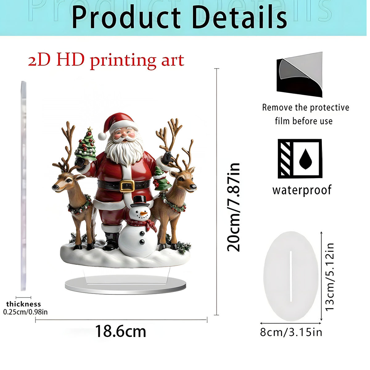 Santa & Reindeer 2D Acrylic Desk Figurine – Christmas Holiday Tabletop Decor
