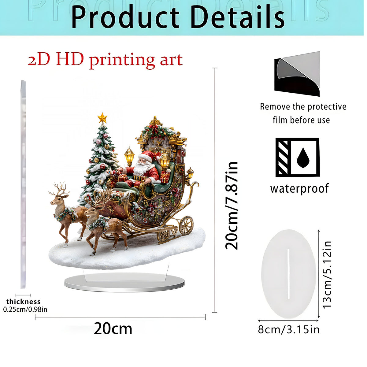 Santa & Reindeer 2D Acrylic Desk Figurine – Christmas Holiday Tabletop Decor