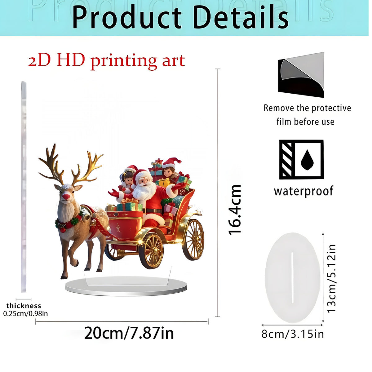 Santa & Reindeer 2D Acrylic Desk Figurine – Christmas Holiday Tabletop Decor