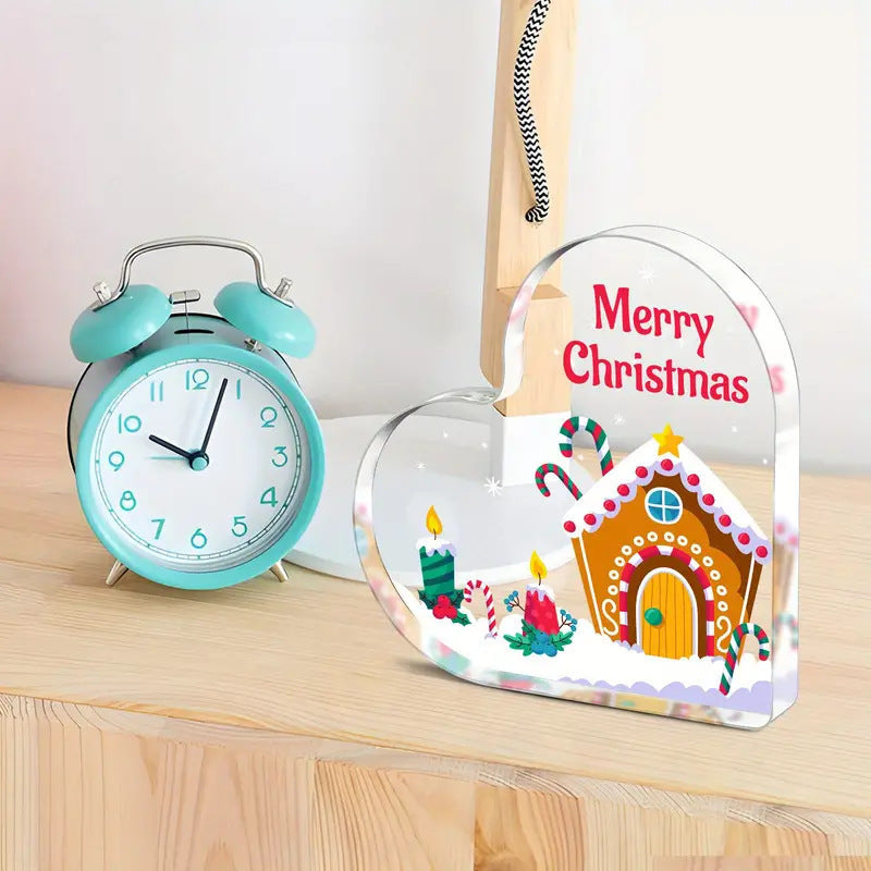Aesthetic Clear Acrylic Heart Desk Plaque – Thanksgiving & Holiday Decor