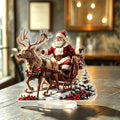 Santa & Reindeer 2D Acrylic Desk Figurine – Christmas Holiday Tabletop Decor